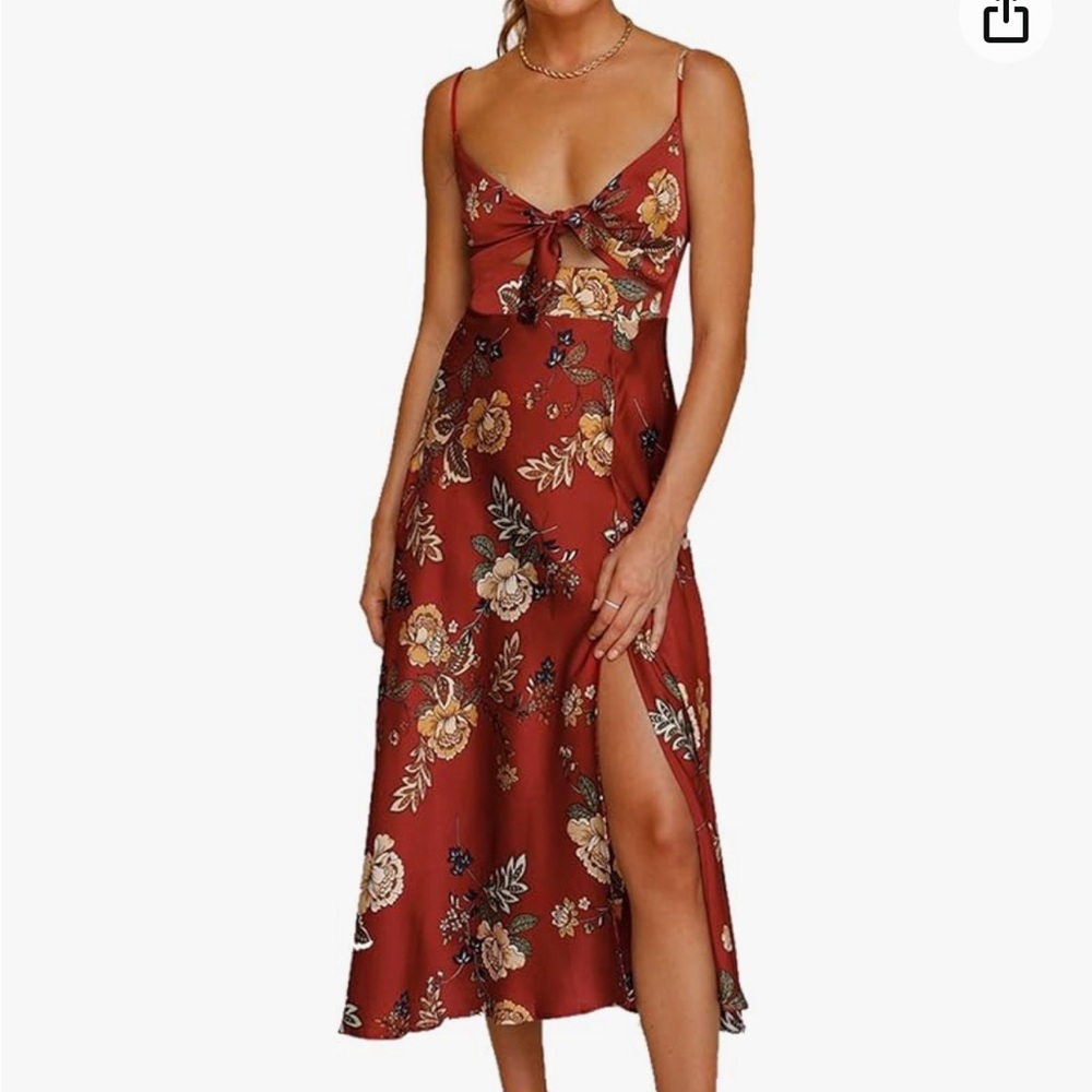 Floral Satin Blend Midi Dress Small
